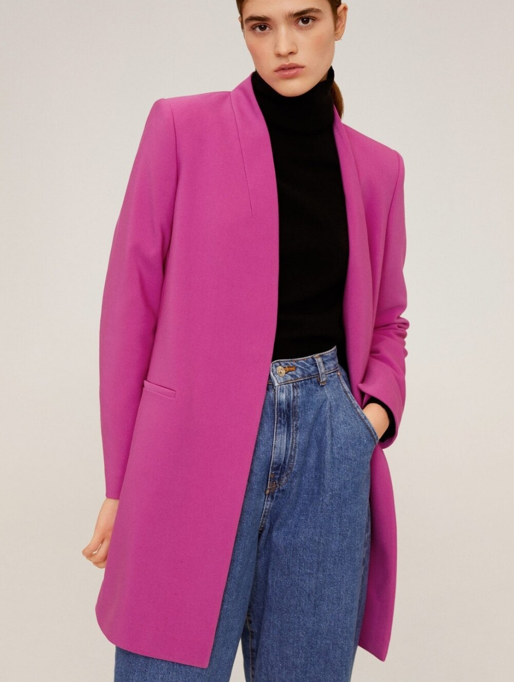 Mango NEW MNG Women's Magenta Pink Tailored Straight Cut Short Coat SZ Medium